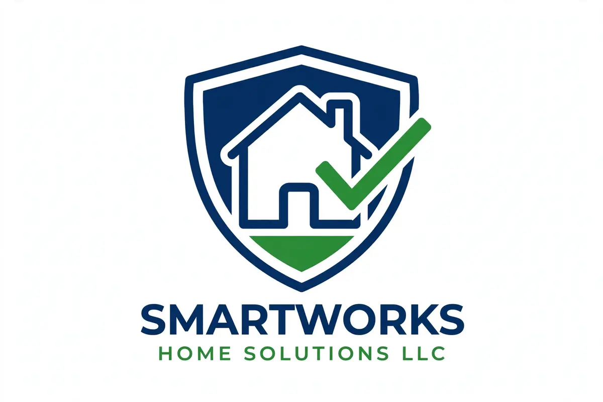 SMARTWORKS shield logo — a house with a green checkmark inside a protective shield